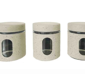 3 Pcs Canister Beige ( Metal & Glass Window )